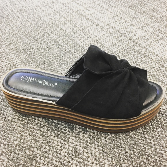 Nature Breeze Shoes - 1 LEFT! Nature Knot Black Flatform Slide In Sandal
